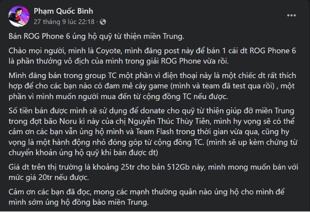 Tốc Chiến: Coyote và hành động hướng đến miền Trung đầy nhân văn giúp khắc phục hậu quả cơn bão số 4 Coyote stt