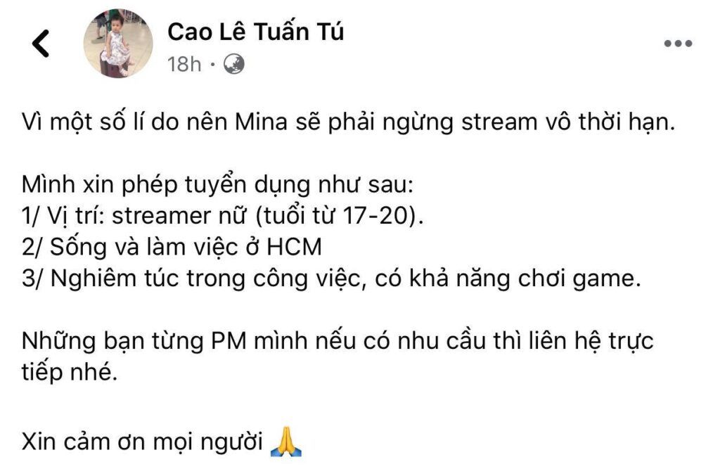 SBTC Mina Young lên tiếng xin lỗi về sự cố với fan Noway - Cara và tuyên bố  ngừng stream vô thời hạn | ONE Esports Vietnam