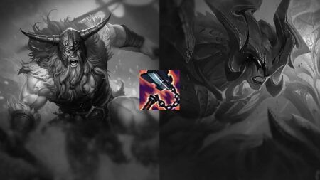 League of Legends' champions Olaf, Aatrox and item Goredrinker